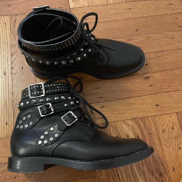 Saint Laurent size 6 /36 black studded combat boots - Picture 2 of 5